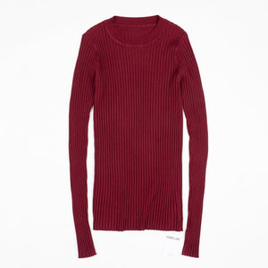 Crew Neck Ribbed Sweater Women Basic Slim Fit Rib Knitted Top Pullover Solid Long Sleeve Cotton Sweaters With Thumb Hole - SWAGG FASHION