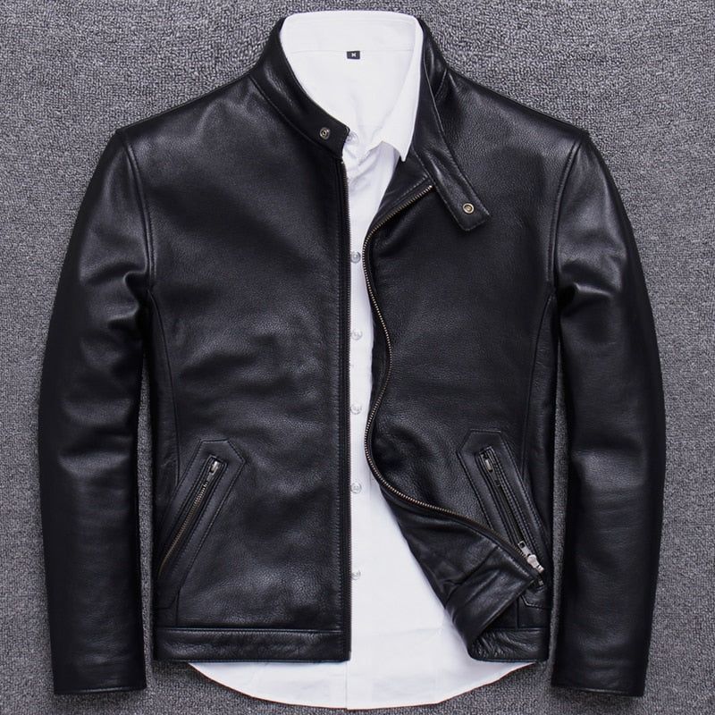 Retro Genuine Leather Jacket Men Autumn Motorcycle Leather Coat 100% Real Cow Leather Jackets Slim Vintage 2019 S681 KJ3210 - SWAGG FASHION