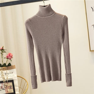 Languid turn over high collar finger hole sweater in autumn winter warm thickened Pullover elastic bottoming sweater - SWAGG FASHION