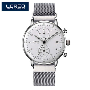 LOREO Men's Quartz-Watch 316L Stainless steel Mesh belt Date Luminous 30M Waterproof Sport WristWatch Man Quartz Watches Men - SWAGG FASHION