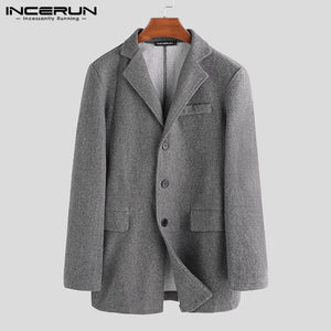 INCERUN Winter Men Trench Faux Fleece Blends Jackets Long Sleeve Solid Casual Business Coats Streetwear Men Brand Overcoats 2019 - SWAGG FASHION