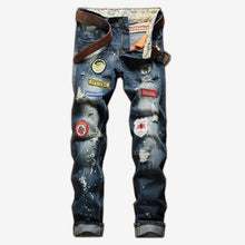 Load image into Gallery viewer, Men&#39;s Denim Hip Hop Patchwork Spliced Pants Ripped Jeans Full Length Straight Slim Men Clothes 2020 Print Hole Trousers For Mens - SWAGG FASHION
