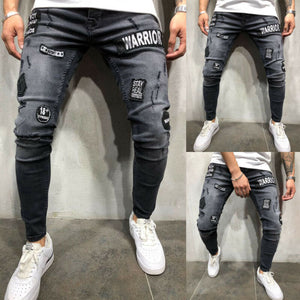 Hot sale autumn winter Mens Mid High Waist Stretch Fashion Slim Fit Ripped Skinny Stretch Biker Zip Jeans Pencil Pant Trousers - SWAGG FASHION