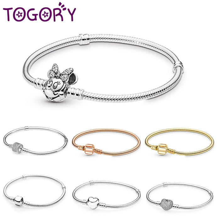 New Silver Plated Charm Bracelets Cute Mickey Snake Chain Fit Fine Basic Bracelets For Women Fashion Charms Beads DIY Jewelry - SWAGG FASHION