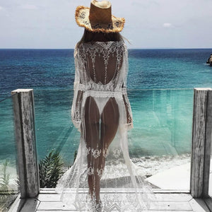 2018 Womens Summer Lace Crochet Bikini Cover Up Print Beach Top Caidigan Beach Swimsuit Cover Up Beach Dress - SWAGG FASHION