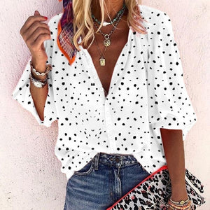 Fanbety 5XL Chains print Blouses Woman Sexy V-Neck Button Long Sleeve Shirt 2019 Womens Elegant Autumn New Tops Blouse plus size - SWAGG FASHION