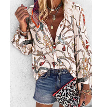 Load image into Gallery viewer, Fanbety 5XL Chains print Blouses Woman Sexy V-Neck Button Long Sleeve Shirt 2019 Womens Elegant Autumn New Tops Blouse plus size - SWAGG FASHION
