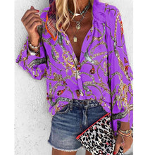 Load image into Gallery viewer, Fanbety 5XL Chains print Blouses Woman Sexy V-Neck Button Long Sleeve Shirt 2019 Womens Elegant Autumn New Tops Blouse plus size - SWAGG FASHION
