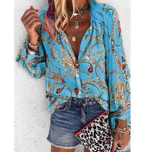 Fanbety 5XL Chains print Blouses Woman Sexy V-Neck Button Long Sleeve Shirt 2019 Womens Elegant Autumn New Tops Blouse plus size - SWAGG FASHION