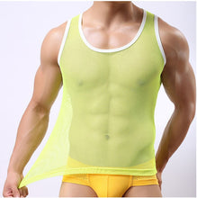 Load image into Gallery viewer, Sexy Men Tank Tops Transparent Mesh Sleepwear See Through Nightwear Sleeveless Tops Tees Sexy Underwear Male Black White Vest - SWAGG FASHION
