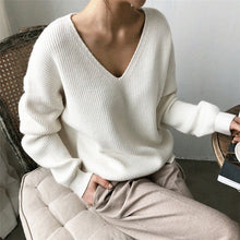 Load image into Gallery viewer, Womens Sweaters 2020 Autumn Winter Casual V Neck Women Pullover Sweater Solid Long Sleeve Fashion Loose Knitted Cashmere Top - SWAGG FASHION
