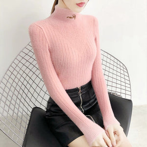 Women Half-Turtleneck Kintted Basic Sweater Solid Color Simple Pullover Feamle Long sleeve Slim Sweaters - SWAGG FASHION