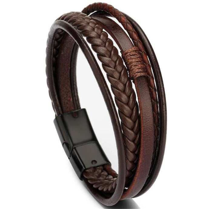 Trendy Genuine Leather Bracelets Men Stainless Steel Multilayer Braided Rope Bracelets for Male Female Bracelets Jewelry - SWAGG FASHION