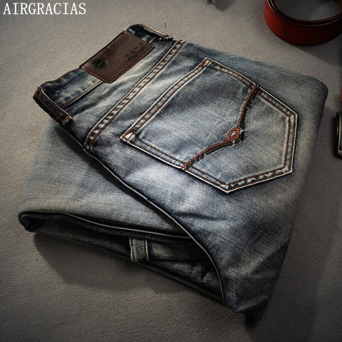 Marca AIRGRACIAS, Jeans Retro Nostalgia, Vaqueros rectos de talla grande para hombre, 28-40, pantalones largos informales para hombre, pantalones vaqueros de motociclista de marca - SWAGG FASHION