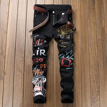 Load image into Gallery viewer, High Street Fashion Mens Jeans Klub Malam Hitam Putih Warna Desainer Pribadi Dicetak Celana Jeans Pria Punk Celana Kurus Hip Hop celana Jeans - SWAGG FASHION
