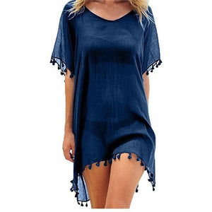 2020 Chiffon Tassels Beach Wear Women Swimsuit Cover Up Swimwear Bathing Suits Summer Mini Dress Loose Solid Pareo Cover Ups - SWAGG FASHION