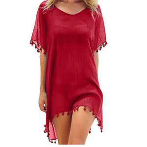 2020 Chiffon Tassels Beach Wear Women Swimsuit Cover Up Swimwear Bathing Suits Summer Mini Dress Loose Solid Pareo Cover Ups - SWAGG FASHION