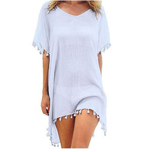 Load image into Gallery viewer, 2020 Chiffon Tassels Beach Wear Women Swimsuit Cover Up Swimwear Bathing Suits Summer Mini Dress Loose Solid Pareo Cover Ups - SWAGG FASHION
