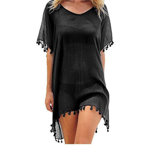 2020 Chiffon Tassels Beach Wear Women Swimsuit Cover Up Swimwear Bathing Suits Summer Mini Dress Loose Solid Pareo Cover Ups - SWAGG FASHION