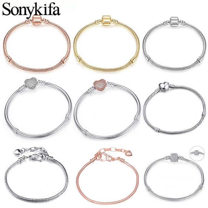 Sonykifa 2019, pulsera de cadena de serpiente de color oro rosa de alta calidad, pulsera con abalorios originales, pulsera fina, regalo de joyería para mujer - SWAGG FASHION