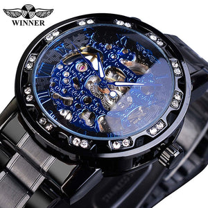 Winner Transparent Fashion Diamond Luminous Gear Movement Royal Design Men Top Brand Luxury Male Mechanical Skeleton Wrist Watch - SWAGG FASHION