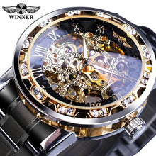 Load image into Gallery viewer, Winner Transparent Fashion Diamond Luminous Gear Movement Royal Design Men Top Brand Luxury Male Mechanical Skeleton Wrist Watch - SWAGG FASHION
