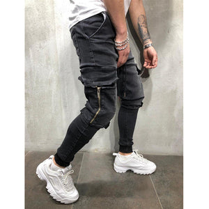 Men Clothes Hip Hop Sweatpants Skinny Motorcycle Denim Pants Zipper Designer Black Jeans Mens Casual Men Jeans Trousers - SWAGG FASHION