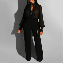 Load image into Gallery viewer, Autumn Winter Long Sleeve White Jumpsuit Elegant Lady Hollow out African Party Long Jumpsuit Wide Leg Office Wear Playsuit 2019 - SWAGG FASHION
