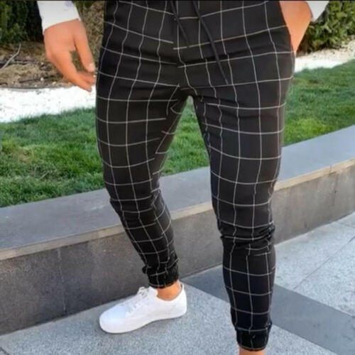 2019 sexy high wasit spring summer fashion pocket Men's Slim Fit Plaid Straight Leg Trousers Casual Pencil Jogger Casual Pants - SWAGG FASHION