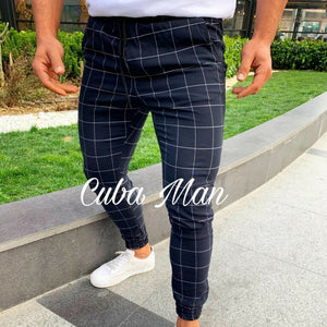 2019 sexy high wasit spring summer fashion pocket Men's Slim Fit Plaid Straight Leg Trousers Casual Pencil Jogger Casual Pants - SWAGG FASHION