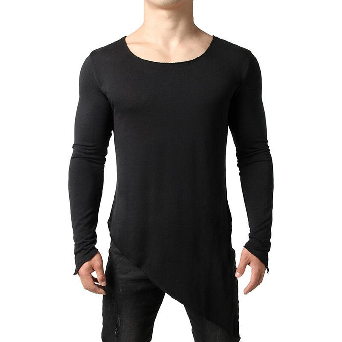 MEN'S Long-sleeved T-shirt Irregular Hem Pointed Hem Long-sleeved T-shirt Bag Hand Design Leisure T-shirt B4614 - SWAGG FASHION