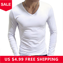 Load image into Gallery viewer, V Neck Mens T Shirts Plain Long Sleeve T Shirt Men Slim Fit Undershirt Armor Summer Casual Tees Tops Underwear Tshirts - SWAGG FASHION
