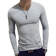 Load image into Gallery viewer, V Neck Mens T Shirts Plain Long Sleeve T Shirt Men Slim Fit Undershirt Armor Summer Casual Tees Tops Underwear Tshirts - SWAGG FASHION
