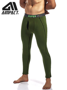 Mens Long Thermal Leggings Cotton Pants Underwear Keep Warm Running Sport Fitness Workout  Compression Pants by AIMPACT  AM5130 - SWAGG FASHION