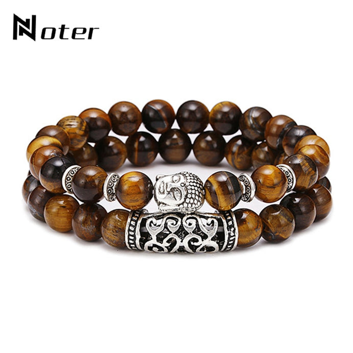 Noter 2pcs/set Couples Distance Bracelet Men Women Natural Lava Bracelet Stone Tiger eye Braclet Vintage Strand Braslet Pulseira - SWAGG FASHION