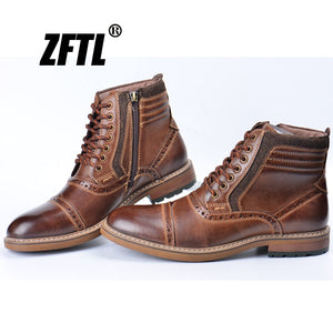 ZFTL New Men's Martins boots man causal boots genuine leather big size autumn winter warm man Bullock ankle boots  047 - SWAGG FASHION