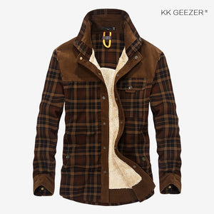 Military Plaid Flannel Men Shirt Male Jacket Winter Warm Fleece Thick Coat Cotton High Quality Pocket Loose Shirts Dropshipping - SWAGG FASHION