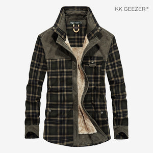 Military Plaid Flannel Men Shirt Male Jacket Winter Warm Fleece Thick Coat Cotton High Quality Pocket Loose Shirts Dropshipping - SWAGG FASHION