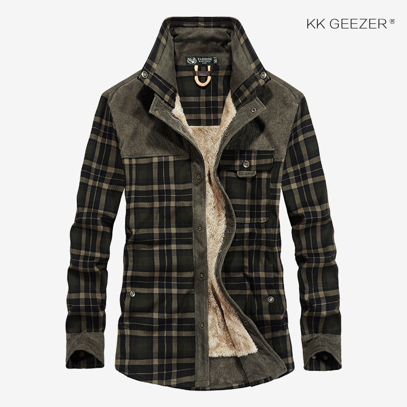 Military Plaid Flannel Men Shirt Male Jacket Winter Warm Fleece Thick Coat Cotton High Quality Pocket Loose Shirts Dropshipping - SWAGG FASHION