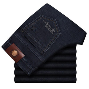 Xuansheng brand  men's jeans 2020 new autumn winter thick business work casual stretch slim jeans classic pants blue black jeans - SWAGG FASHION