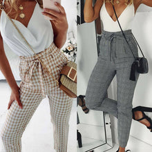 Load image into Gallery viewer, Brand New Plaid Harem Pants Women Casual Sweatpants Jogger Fahion Bandage Ruffle High Waist Ankle Length Pants Trousers - SWAGG FASHION
