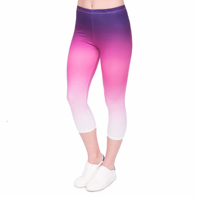 Summer New Design Women Capri Leggings Gradient Color Printing Sexy Mid-Calf 3/4 Trousers Movement Leggins Capri Pants - SWAGG FASHION