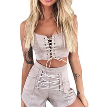 Load image into Gallery viewer, Sexy Solid Color Women 2 Pieces Sets Cropped Frenulum Tank Tops And Bandage Skinny Shorts Fashion Fitness Set Ladies Clothing - SWAGG FASHION
