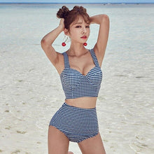 Load image into Gallery viewer, Liva Girl Women Sexy Bikini Set Vintage Plaid Back Tie Bow Beachwear High Waist Split Push-Up Padded Steel Ring Female Suits - SWAGG FASHION
